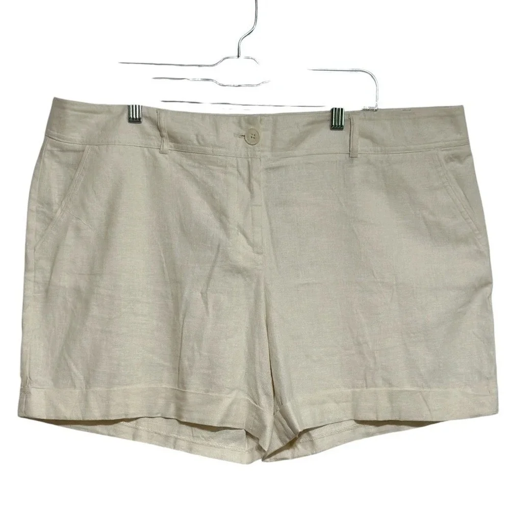 Apt 9 Torie Shorts Women Cream Linen Blend Cuffed Mid Rise Coastal Grandma 18